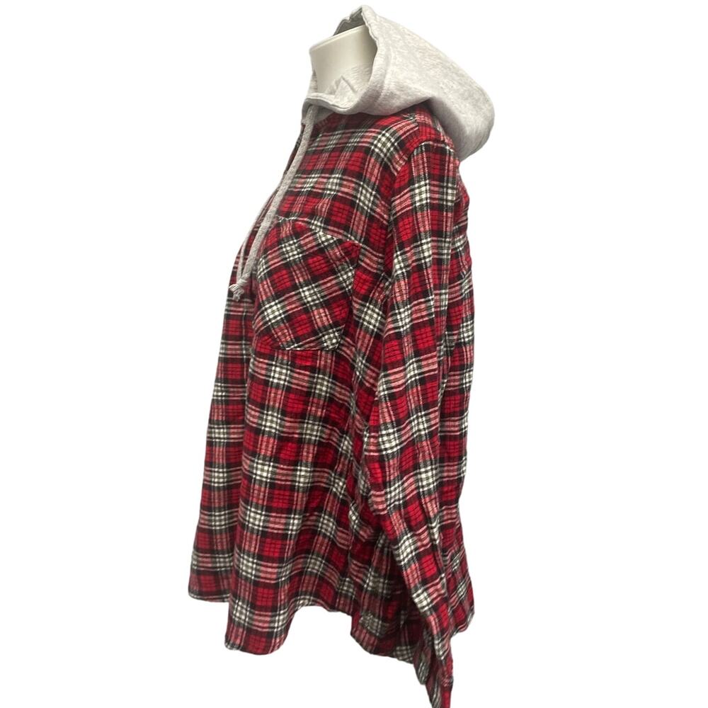 New Hand Printed Womens XXL Rustic Pine Cone Long Sleeve Plaid Flannel Hoodie - Picture 3 of 4